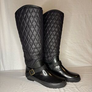 Women Sperry Top Sider Tall Quilt Rubber Riding Boots Size 6 Lined Black